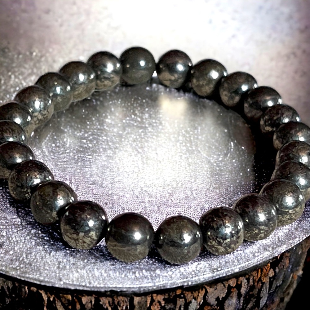 Natural Pyrite Bead Bracelet Crystal Energy Handcrafted